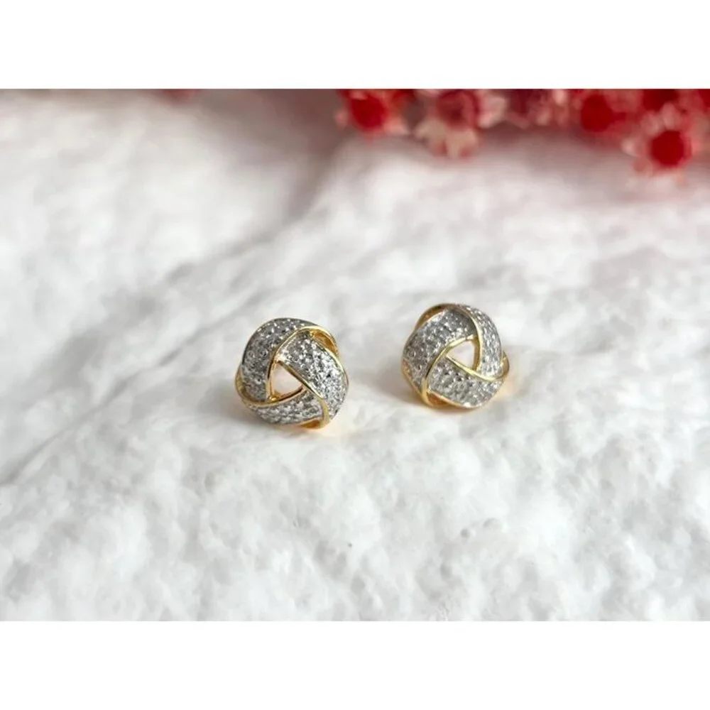 Gold Overlay Vermeil Love Knot Stud Sterling Silver 925 Post Back Stud Earrings - Picture 11 of 11